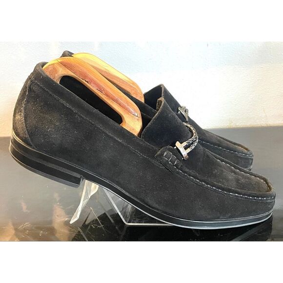 Stacy Adams Nesbit Black Leather Suede Almond Apron Pinch Toe Shoes Size 10.5 M - Picture 3 of 9